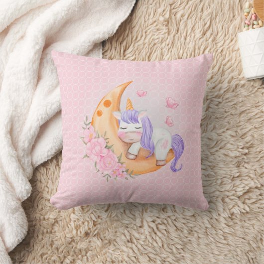 Baby Unicorn over de maan met bloemen Kussen (Deken)