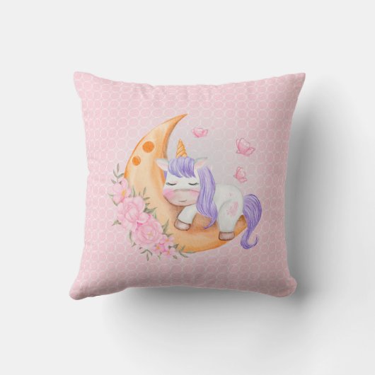 Baby Unicorn over de maan met bloemen Kussen (Achterkant)