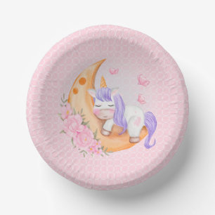Baby Unicorn over de maan met bloemen Papieren Kommen