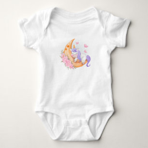 Baby Unicorn over de maan met bloemen Romper