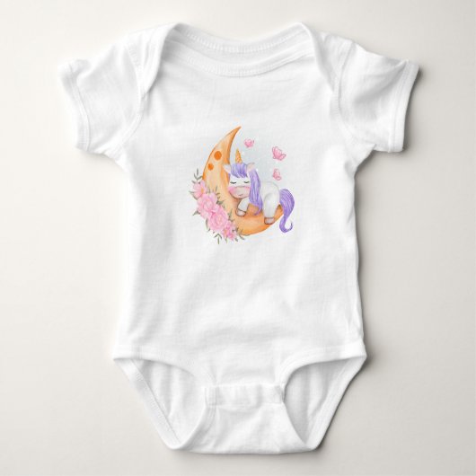 Baby Unicorn over de maan met bloemen Romper (Voorkant)