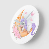 Baby Unicorn over de maan met bloemen Ronde Klok (Hoek)