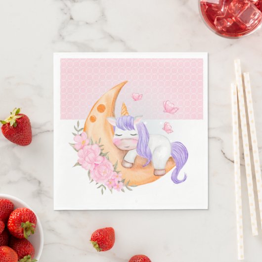 Baby Unicorn over de maan met bloemen Servet (Insitu)