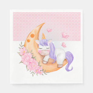Baby Unicorn over de maan met bloemen Servet