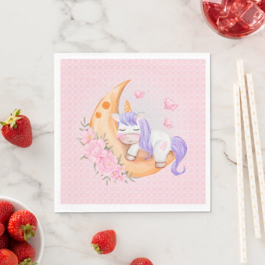 Baby Unicorn over de maan met bloemen Servet (Insitu)