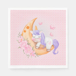 Baby Unicorn over de maan met bloemen Servet