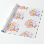 Baby Unicorn over de maan met ventilator Cadeaupapier (Uitgerold)