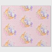 Baby Unicorn over de maan met ventilator Cadeaupapier (Vlak)