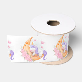 Baby Unicorn over de maan met ventilator Satijnen Lint