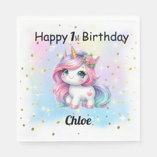 Baby Unicorn Paper Napkins. Servet (Voorkant)