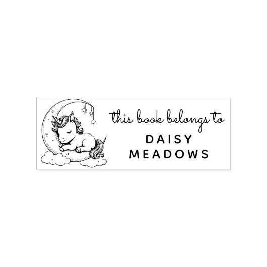 Baby Unicorn Sleeping on a Crescent Moon Library Rubberstempel (Afrduk)