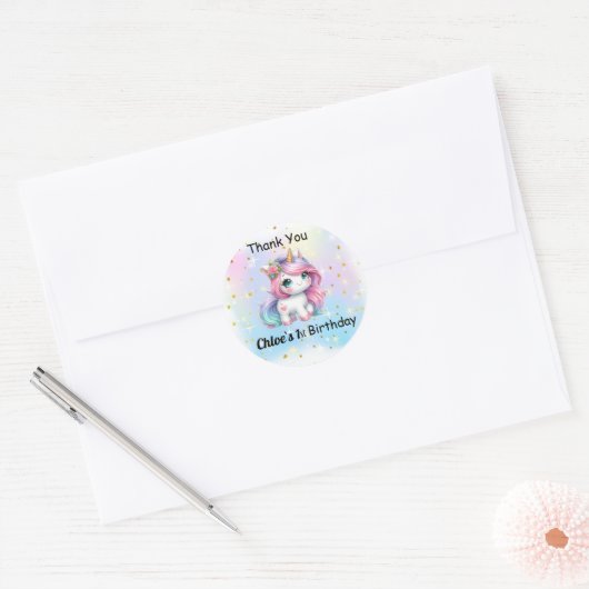 Baby Unicorn Stickers, Ronde Sticker (Envelop)