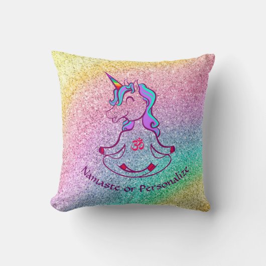 Baby Unicorn Zen Yoga Meditation Rainbow Glitter Kussen (Voorkant)