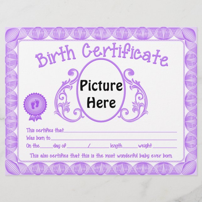 Baby unisex Birth certificate letterhead (Voorkant)
