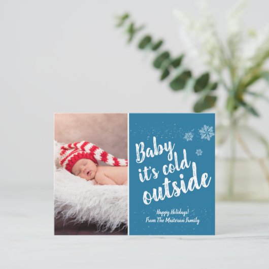 Baby Vakantie geboorteaankondiging Snowy Christmas Feestdagenkaart (Staand voorkant)