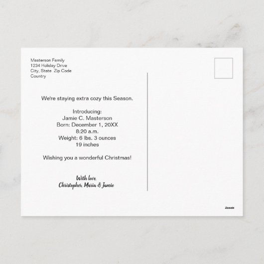 Baby Vakantie geboorteaankondiging Snowy Christmas Feestdagenkaart (Achterkant)