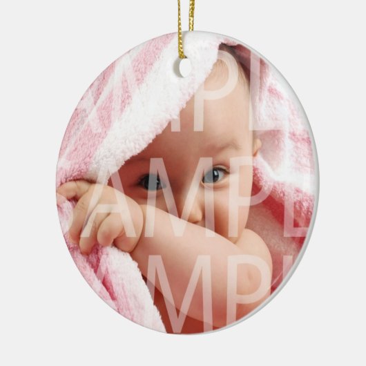 baby vakantie-ornamenten. gouden lint keramisch ornament (Links)