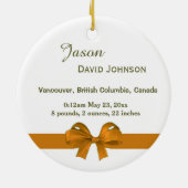 baby vakantie-ornamenten. gouden lint keramisch ornament (Achterkant)