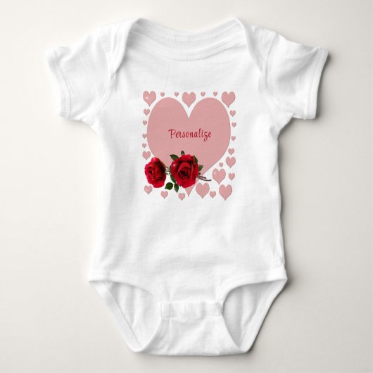 Baby Valentijnsdag Roze hartritmerozen Romper (Voorkant)