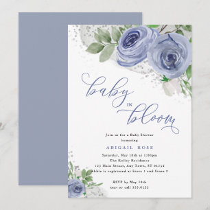 Baby van baby shower in Bloom, Blue & Silver Flowe Kaart