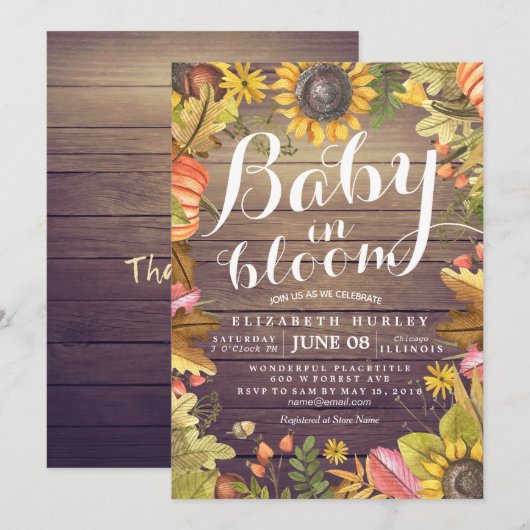 Baby van baby shower in Bloom Maple Pumpkin-zonneb Kaart (Voorkant / Achterkant)