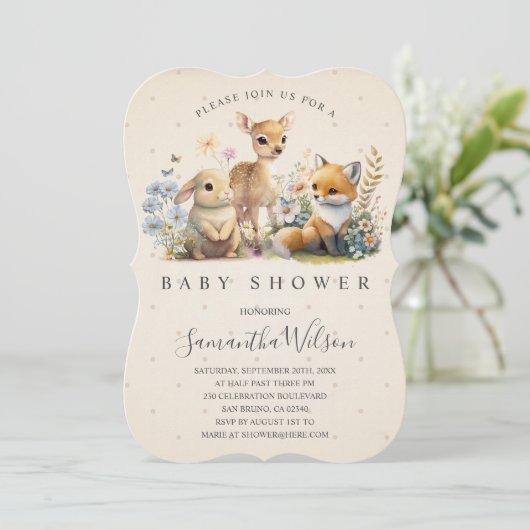 Baby van bosland Fox Deer Bunny Easter Baby shower Kaart (Staand voorkant)