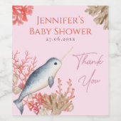 Baby van de hete oceaan, Narwhal en seizoenshells, Wijn Etiket (Enkel label)