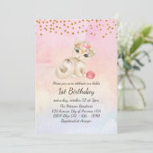 Baby van de waterverf Kat en Bloemen 1ste verjaard Kaart (Staand voorkant)