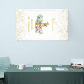 Baby van de waterverf Kat en Bloemen 1ste verjaard Spandoek (Beurs)