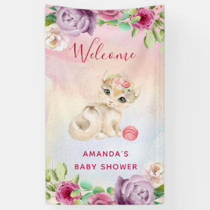 Baby van de waterverf Kat en Bloemen Banner