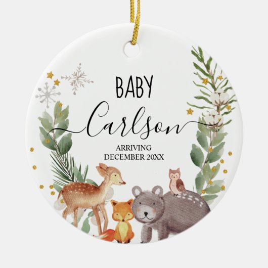 Baby van het dierenbos Zwangerschap Pijn Boom Keramisch Ornament (Voorkant)