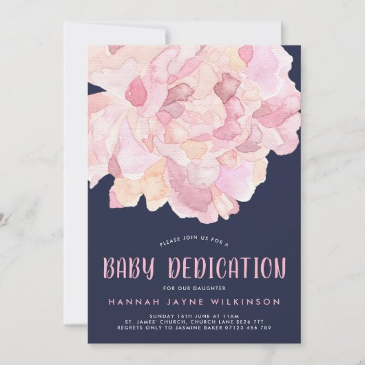 Baby van Navy & Roze Waterverf Peony Kaart (Voorkant)