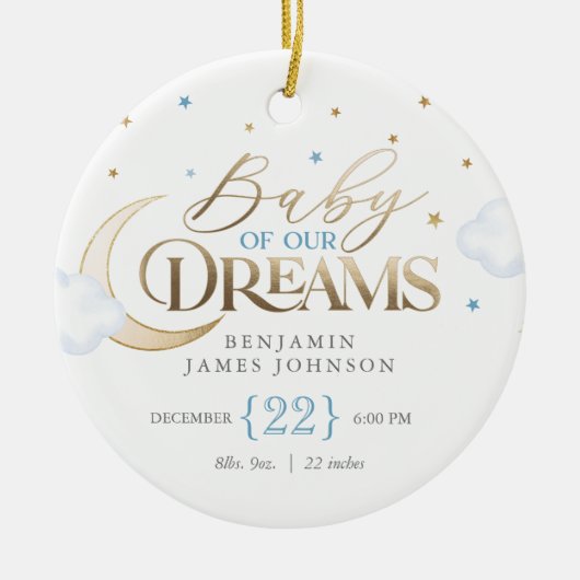 Baby van onze Dreams Blue Baby's Eerste Kerstmis Keramisch Ornament (Voorkant)