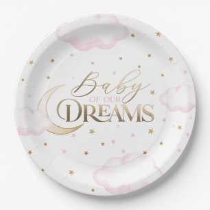 Baby van onze Dreams Moon en Stars Pink Baby showe Papieren Bordje