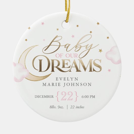 Baby van onze Dreams Pink Baby's First Christmas Keramisch Ornament (Voorkant)