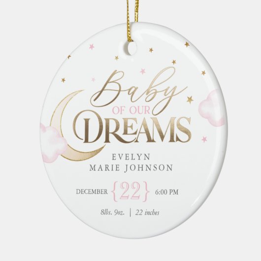 Baby van onze Dreams Pink Baby's First Christmas Keramisch Ornament (Links)
