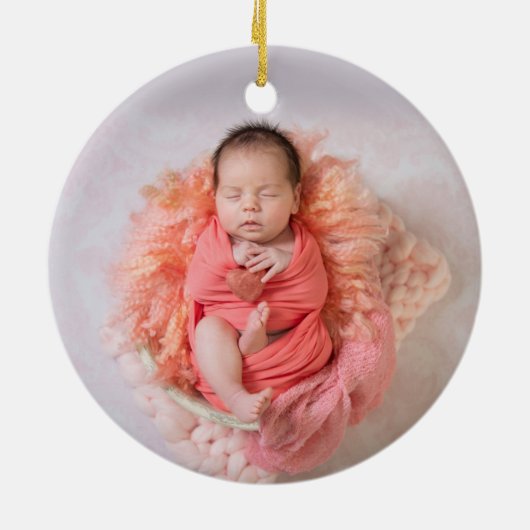 Baby van onze Dreams Pink Baby's First Christmas Keramisch Ornament (Achterkant)