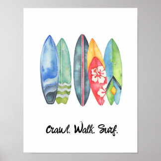 Baby van Surf Waterverf — Surfplanken Poster