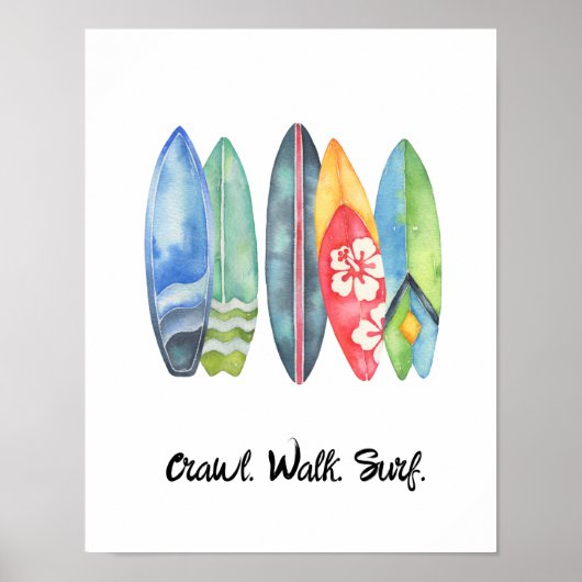 Baby van Surf Waterverf — Surfplanken Poster (Voorkant)