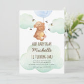 Baby van Teddy Bear Bijen 1e verjaardag Uitnodigin Kaart (Staand voorkant)