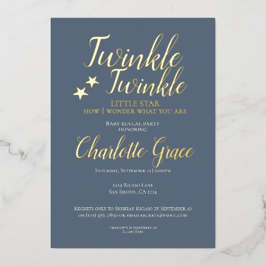 Baby van Twinkle Twinkle Little Star Folie Uitnodiging (Voorkant)