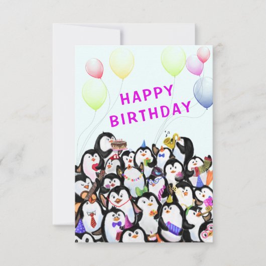 Baby Verjaardag Kaart Happy Penguins Party Funny (Voorkant)