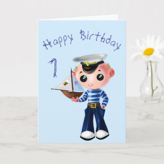 Baby Verjaardag Kaart met Schattigee kleine zeeman (Kleine Plant)