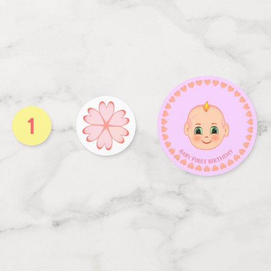 Baby verjaardag op violet en geel confetti (Achterkanten)