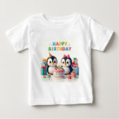 Baby Verjaardag Tshirt met pinguïns (Voorkant)