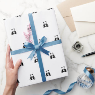 Baby verjaardag zwarte panda simpel cadeaupapier