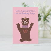 Baby Verjaardagsuitnodiging, beer Kaart (Staand voorkant)