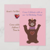 Baby Verjaardagsuitnodiging, beer Kaart (Voorkant / Achterkant)