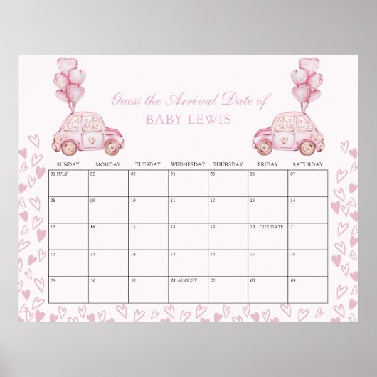 Baby Vervaldatum Calender Baby shower Spel Roze Ha Poster (Voorkant)