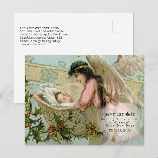  Baby Vervaldatum Kerst Engel Typset Aankondigingskaart (Voorkant / Achterkant)